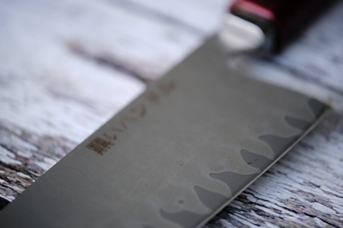 BLACK HANDLE – 8” Kiritsuke Chef Knife | 5-Layer Clad Carbon Steel with Red Resin & Copper Cloth Handle