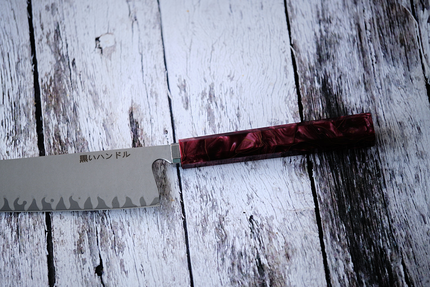 BLACK HANDLE – 8” Kiritsuke Chef Knife | 5-Layer Clad Carbon Steel with Red Resin & Copper Cloth Handle
