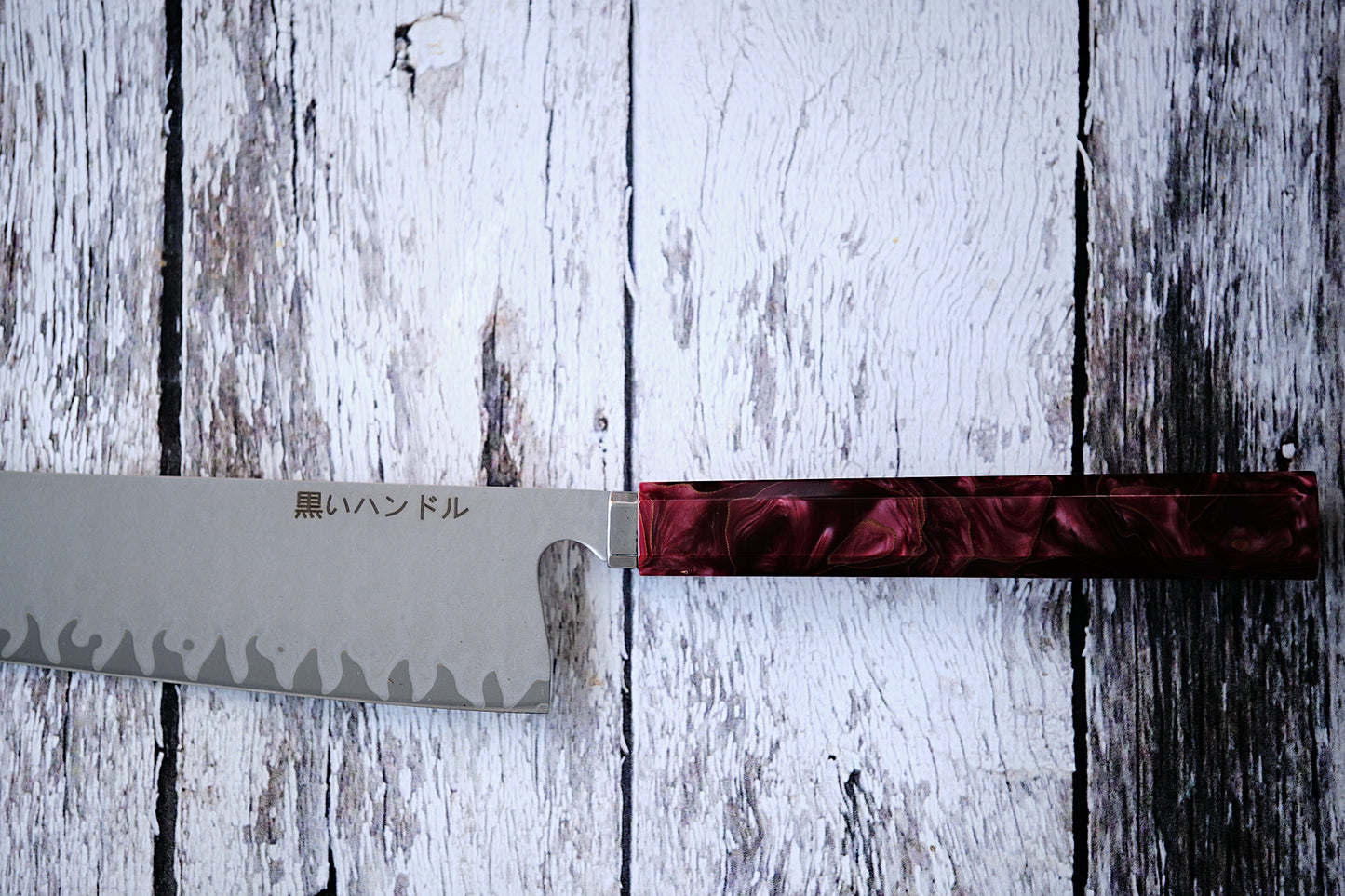 BLACK HANDLE – 8” Kiritsuke Chef Knife | 5-Layer Clad Carbon Steel with Red Resin & Copper Cloth Handle