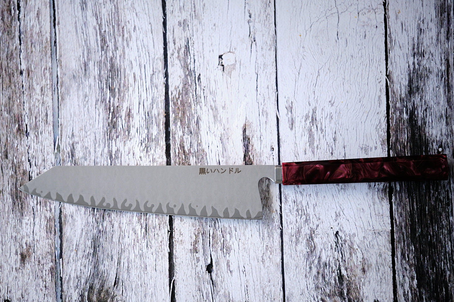 BLACK HANDLE – 8” Kiritsuke Chef Knife | 5-Layer Clad Carbon Steel with Red Resin & Copper Cloth Handle