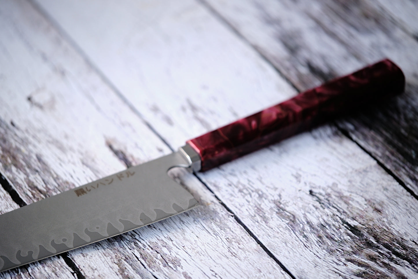 BLACK HANDLE – 8” Kiritsuke Chef Knife | 5-Layer Clad Carbon Steel with Red Resin & Copper Cloth Handle