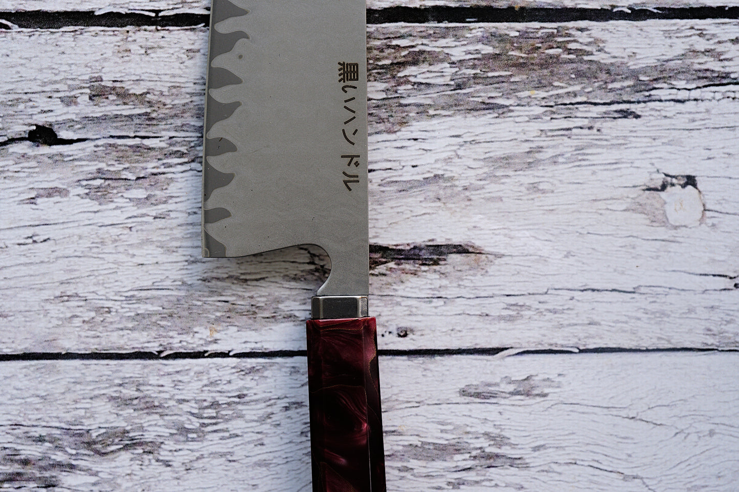 BLACK HANDLE – 8” Kiritsuke Chef Knife | 5-Layer Clad Carbon Steel with Red Resin & Copper Cloth Handle