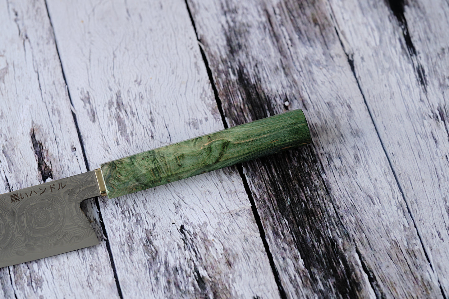 BLACK HANDLE – 8” Kiritsuke Knife | 67-Layer Damascus Steel with Green Solidified Wood & Copper Bolster
