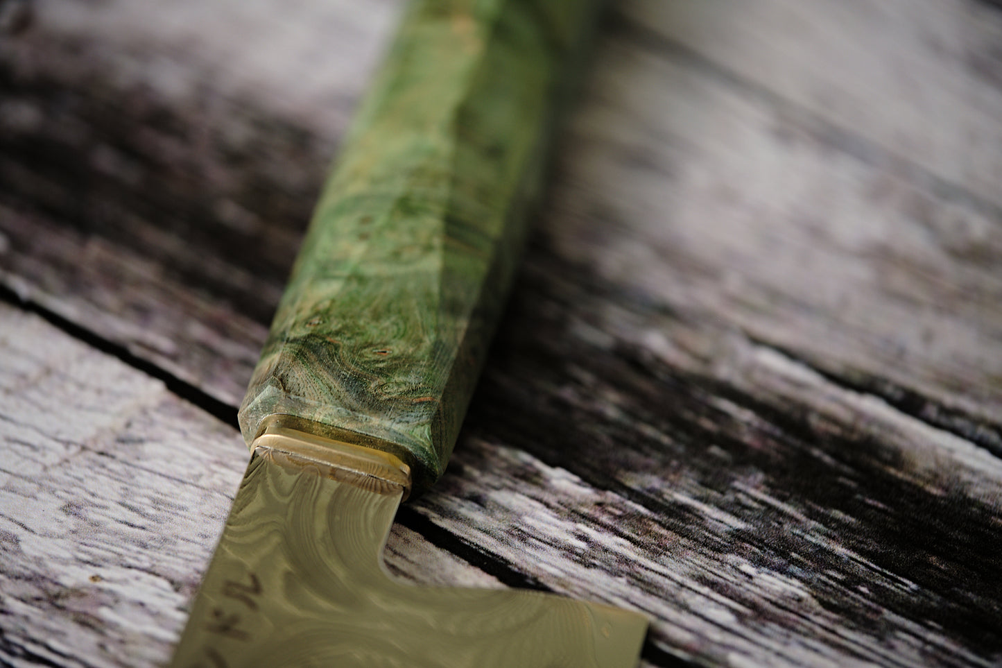 BLACK HANDLE – 8” Kiritsuke Knife | 67-Layer Damascus Steel with Green Solidified Wood & Copper Bolster