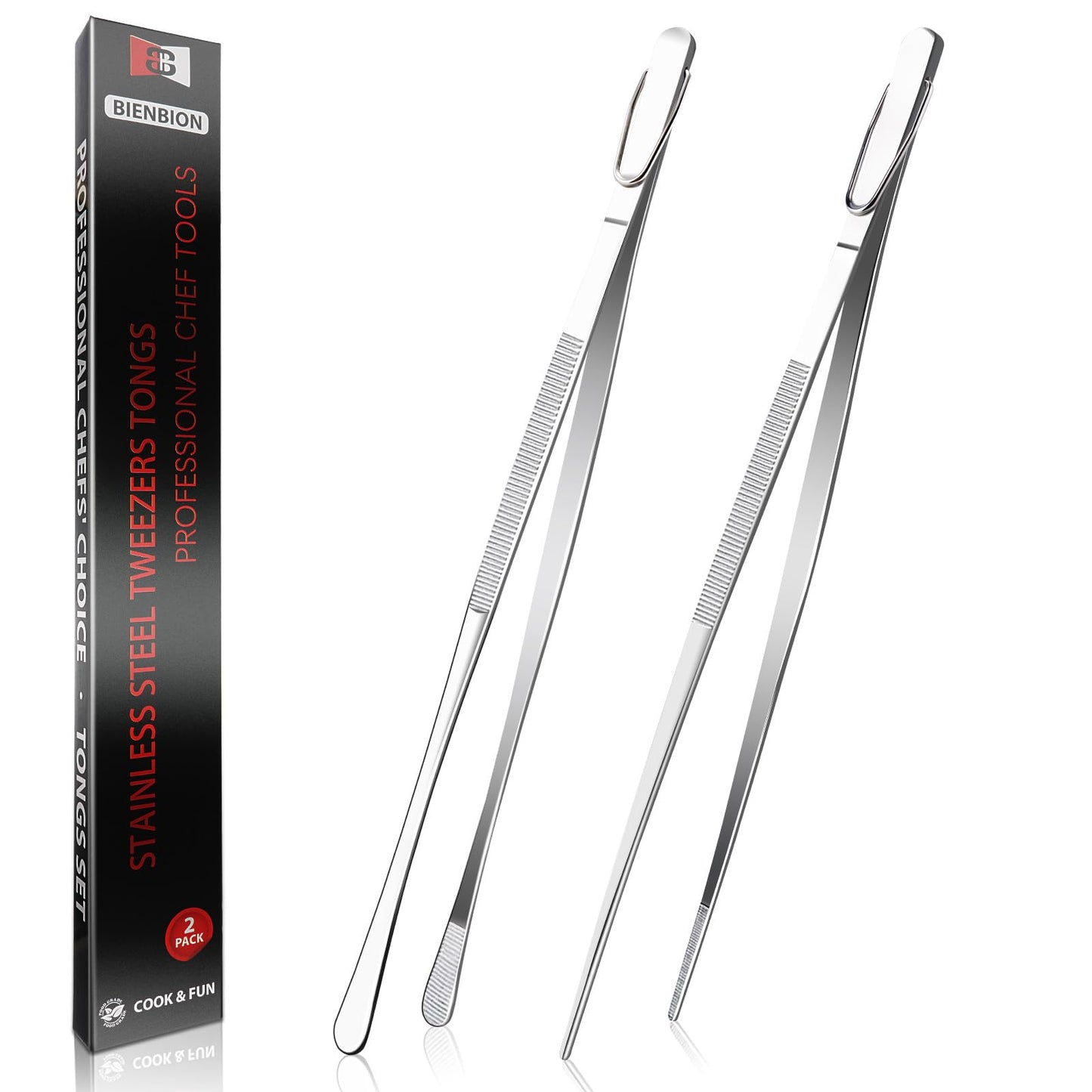 12 Inch Stainless Steel Chef Tweezers - Dual Pack