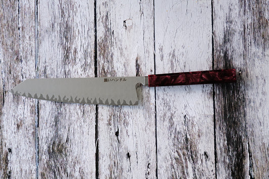 BLACK HANDLE – 8” Kiritsuke Chef Knife | 5-Layer Clad Carbon Steel with Red Resin & Copper Cloth Handle