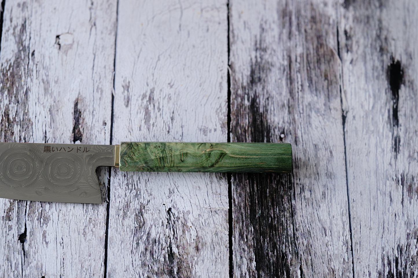 BLACK HANDLE – 8” Kiritsuke Knife | 67-Layer Damascus Steel with Green Solidified Wood & Copper Bolster