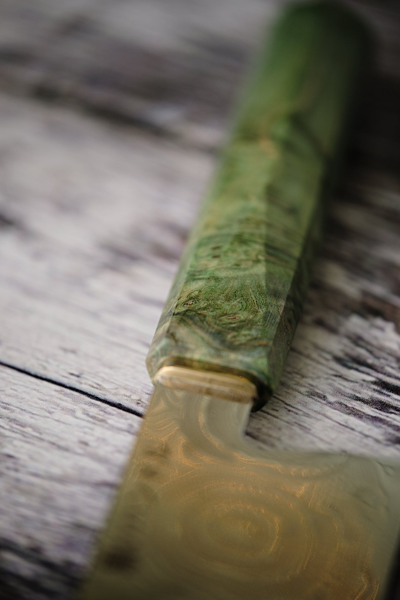 BLACK HANDLE – 8” Kiritsuke Knife | 67-Layer Damascus Steel with Green Solidified Wood & Copper Bolster